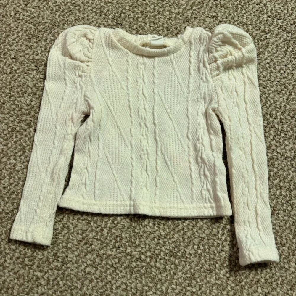 SHEIN Baby Girl Cable Knit Sweater Ivory Puff Sleeve Top 12-18 Months
